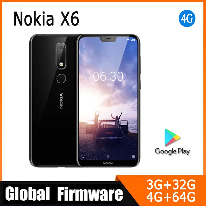 Nokia X6 Smartphone Android smartphone full screen dual-card dual standby 4G 64G black  Used Phone