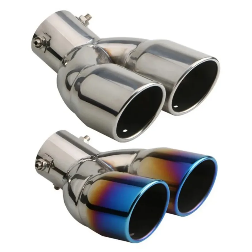 Bent Dual Exhaust Tip Bolt-on Rolled Edge Slant Stainless Steel Cut 76mm Inlet Auto Muffler Silver Car Exterior Supplies 1`