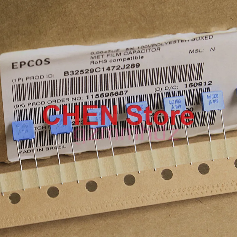 20PCS Brazil EPCOS B32529 1NF 1N5 1N8 2N2 3N3 4N7 6N8 10NF 22NF 27NF 33NF 39NF 47NF 56NF 68NF 82NF 0.1U 100V blue film capacitor