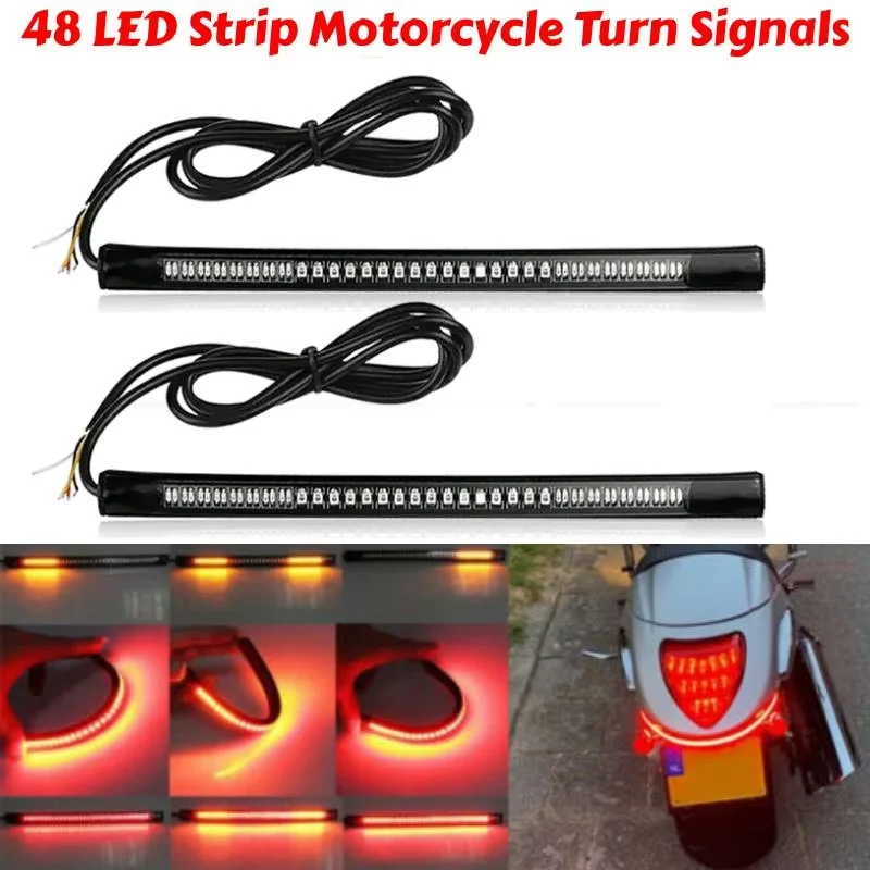48 LED Motorcycle Light Bar Strip Tail Turn Signal Tail Rear Brake Stop Bulb Lamp Brake Light 12V Moto Turn Signal