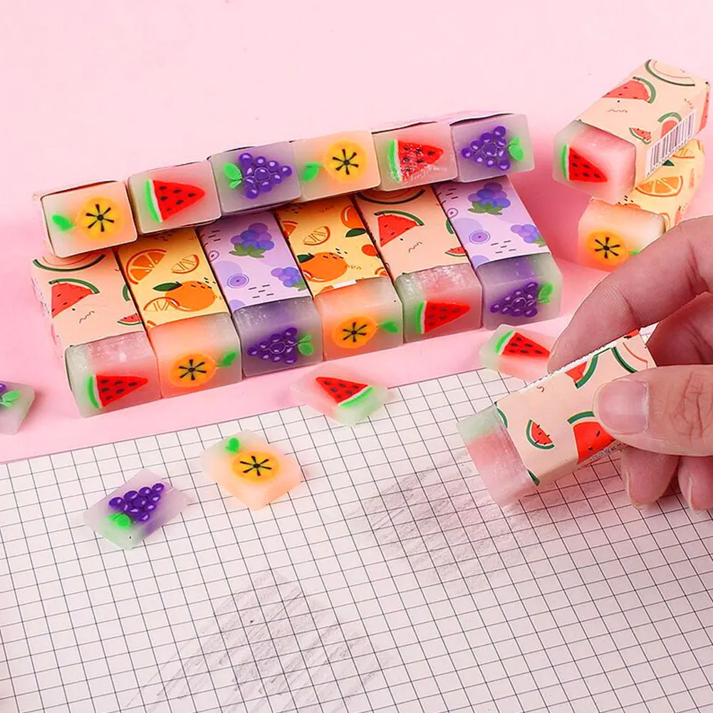 1PC Cute Fruit Pencil Eraser Creative Student Writing Drawing Rubber Pencil Eraser Novelty School Supplies Kawaii Stationery