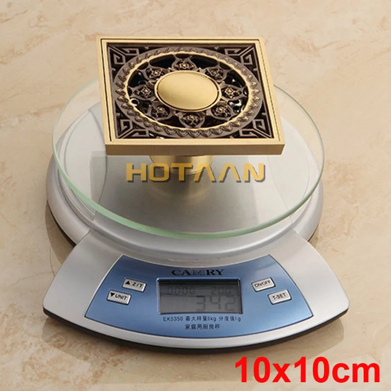 . High Quality Antique Brass Carved Flower Art Bathroom Accessory Floor Drain Waste Grate100mm*100mm YT-2101