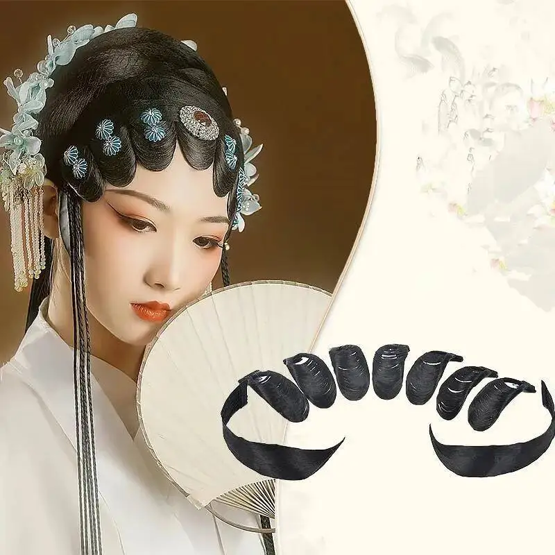 Black Peking Opera Hair Sideburn For Women Vintage Hair Bangs Accessories Huadan Cosplay Hairpiece Simulated