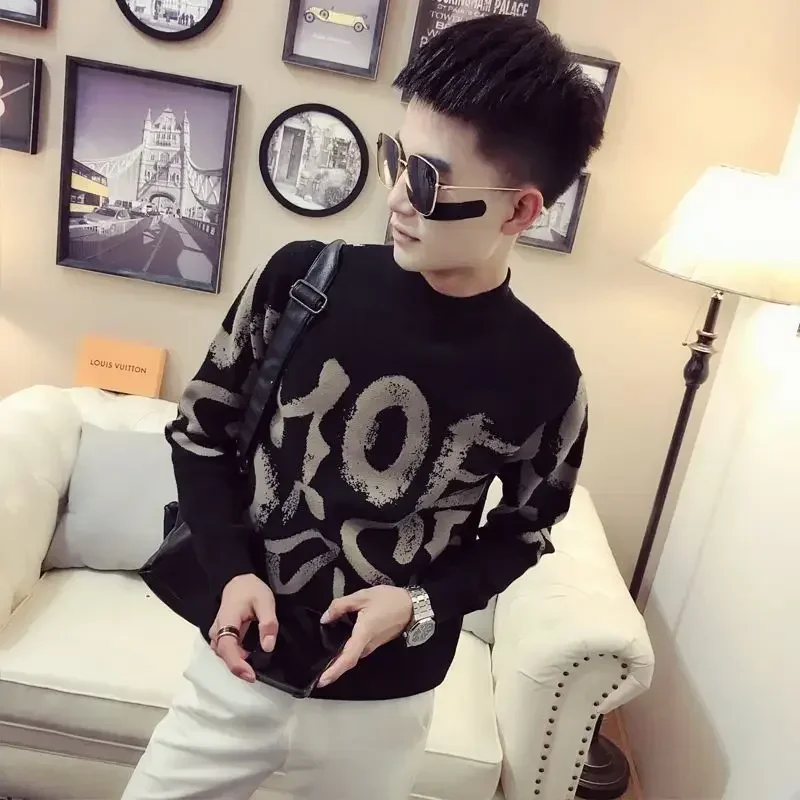 Turtleneck Korean Style Men's Knit Sweater Fleeced High Collar Pullovers Male Warm Knitwear Quality Reviews Clothes Popular Y2k