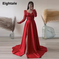 Eightale Luxury Prom Dresses Long Sleeves Sparkly Beaded Satin Red Evening Party Gowns Celebrity Satin abendkleid damen