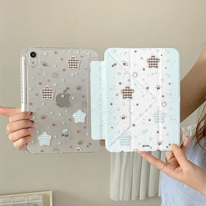 Mint Green Star Paw Print Tablet Case For iPad Pro 11 12.9 13 M2 M4 M3 M5 Shell 8.3 9.7 10.2 5/6/7/8/9/10/11th Air 4 5 6 7 Cover