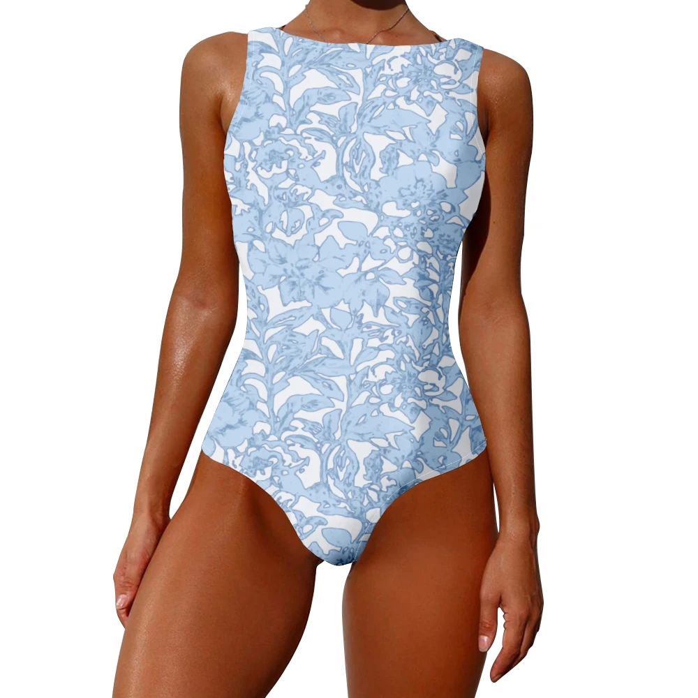 Tropical Wave Floral One Piece Swimsuit Print Tummy Control Casual Swimwear Beach Poolside Essential Bathing Suit Women Clothing