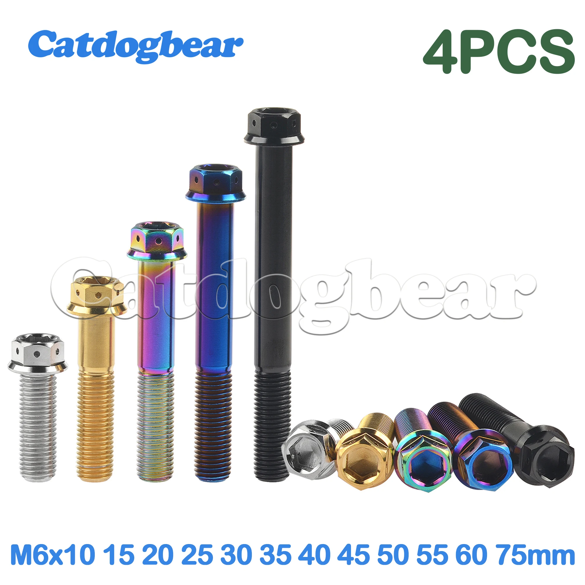 

Catdogbear 4 шт. титановые винты M6x10 15 20 25 30 35 40 45 50 55 60 мм фланцевые болты с головкой под торцевой ключ