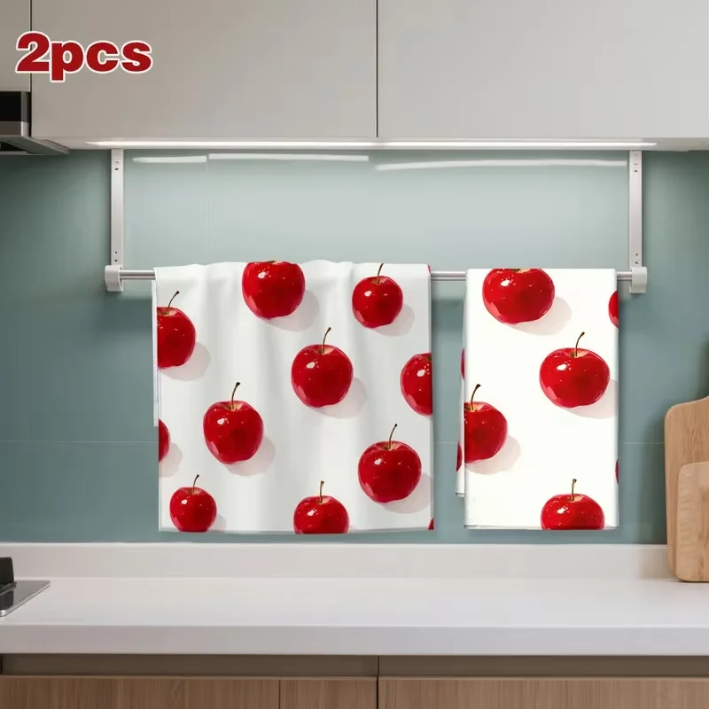 2-Pack Red Apple Pattern Dishcloths - Reusable, Washable, Super Absorbent Kitchen Cleaning Towels, Suitable for Home and Rv Use