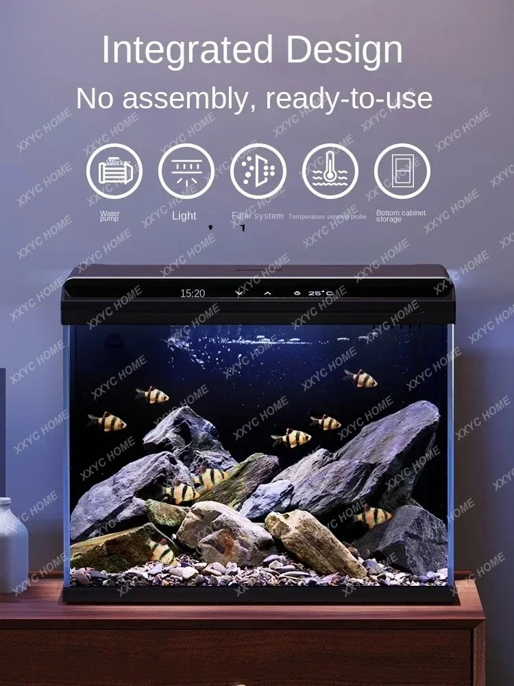A Smart Fish Tank Living Room Small Ultra-White Glass Lazy Change Water Landscaping Aquarium fairy garden