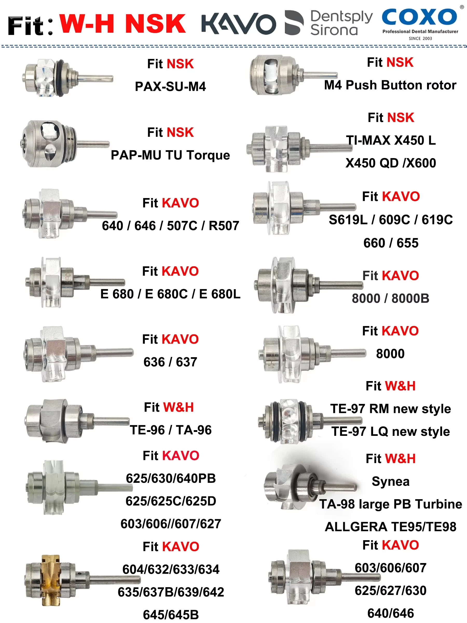 Tandheelkundige Turbine Cartridge Luchtrotor Tandheelkunde Handstuk Accessoires Fit NSK KAVO COXO Hoge Snelheid Handstuk - afbeelding 2
