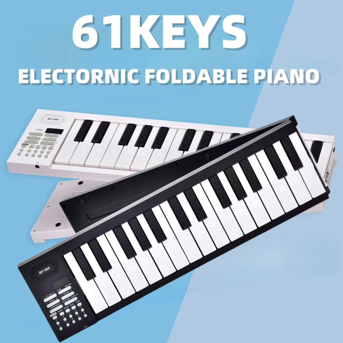 Miwayer 61-Key Electronic Piano Keyboard 180° w/16 Tones/100 Rhythms/25 Demos/USBpower cord/Built-in Battery Digital Piano