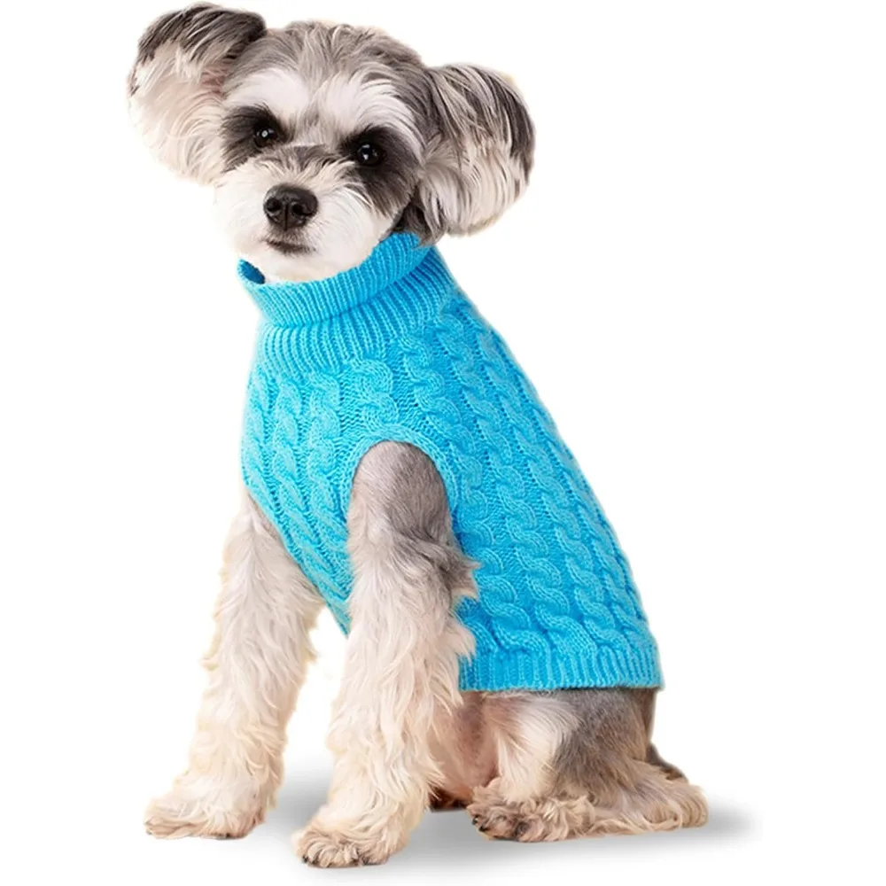 Blue XL Dog Sweater, Turtleneck Knitwear, Warm Outfit for Small and Medium Dogs
