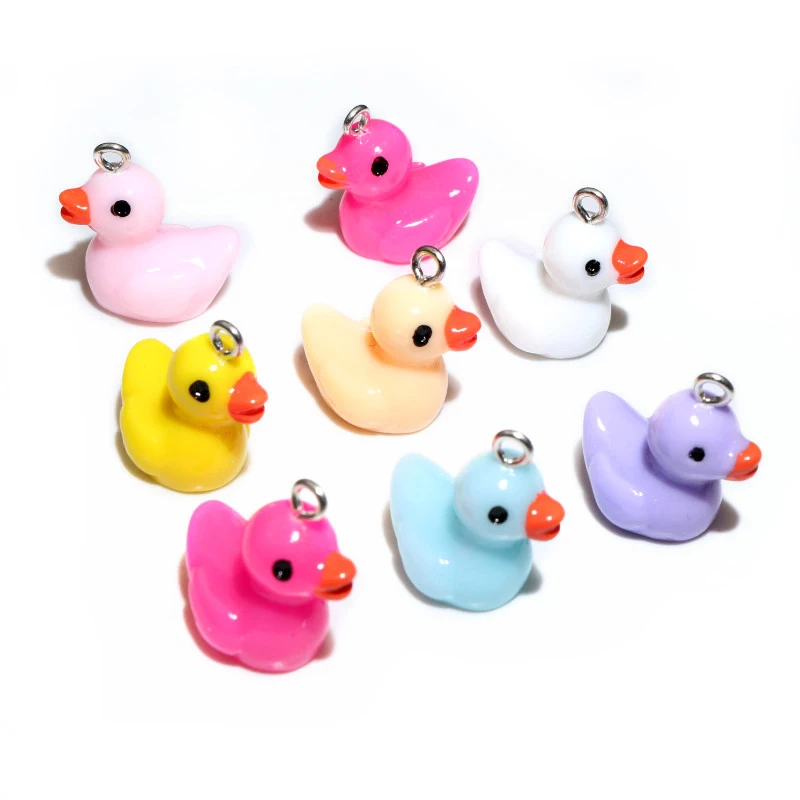 10Pcs 18x21mm 7-Colors Mixed Duck Resin Earring Charms Diy Findings Kawaii 3D Phone Keychain Bracelet Pendant For Jewelry Making