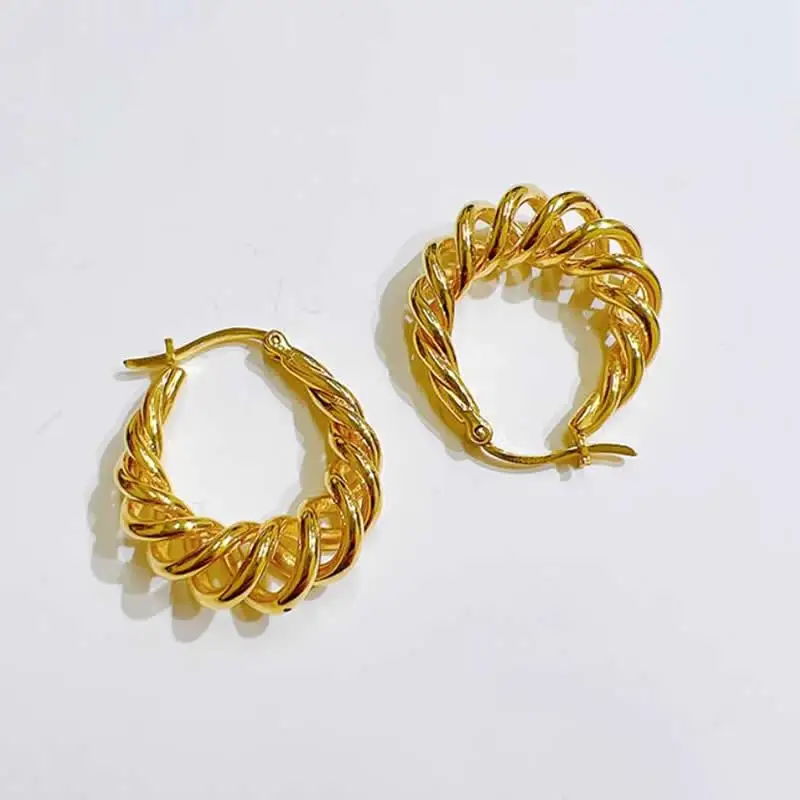 Pure 18K Yellow Gold Earrings Women AU750 Gold Hoop Earrings