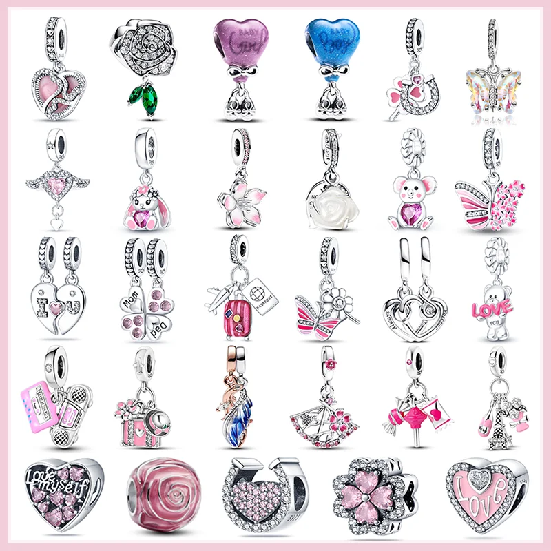 2024 Hot Sell 100% 925 Sterling Silver Animal Butterfly Love Heart Pink Charm Suitable for Original 3mm Bracelet DIY Gift Making