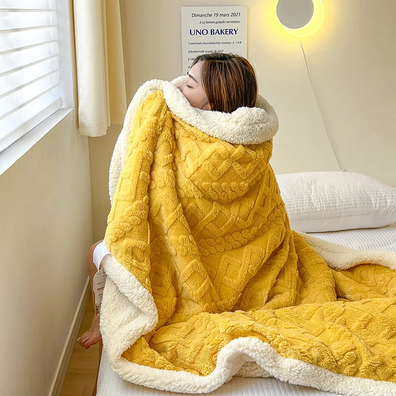 Soft Woolen Blanket for Bedding and Sofa Warm Lamb Velvet Flannel Cover Blanket for Office Air Conditioning and Nap Dropshipping