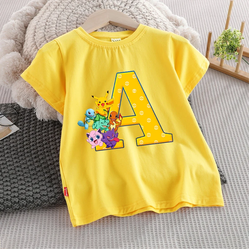 

Pokemons Cute Kids T-shirt Game Letters Anime Print Cotton Boy Toddler Tees Streetwear Casual Short Sleeve Childern Clothes Tops