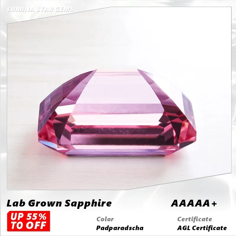 

L-Lab Grown Padparadscha Emerald Cut Fire Lotus Color High Quality Loose Gemstone For Jewelry Making With AGL Certificate