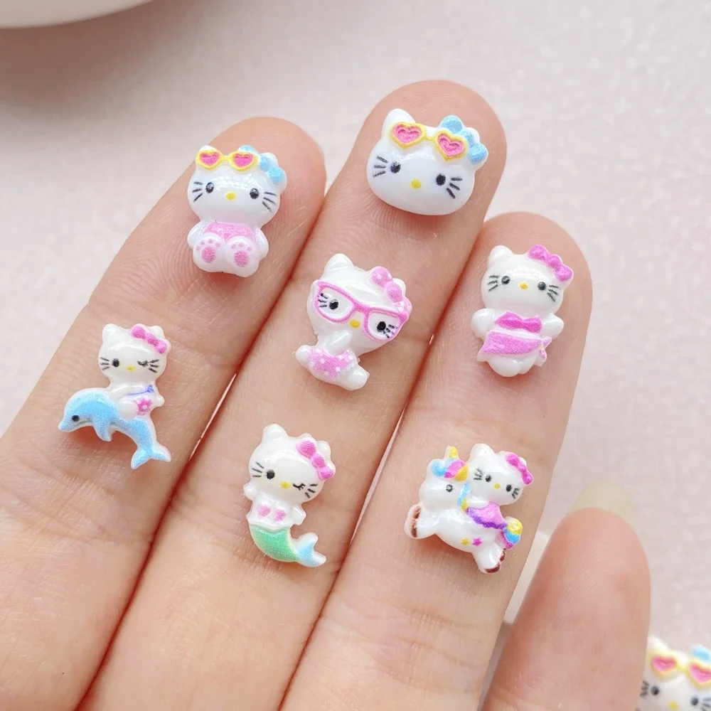 50pcs Resin Cartoon Holiday Beach Mermaid Little Cat Cartoon Wearing Armor Figurines Flat back Nail Art DIY Scrapbook Crafts