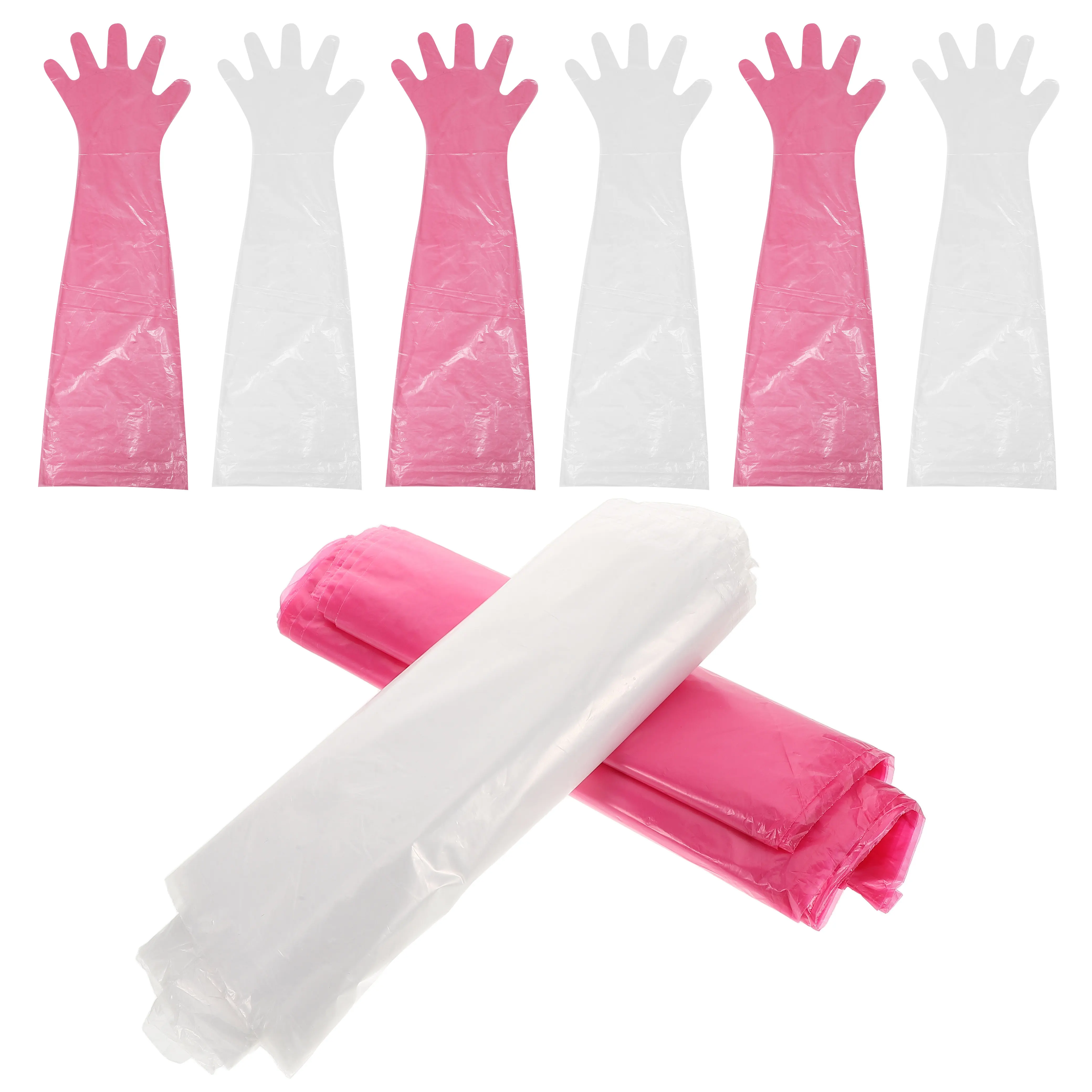 100Pcs Veterinary Long Arm Gloves Shoulder Length Disposable Plastic Animal Handling Gloves for Cattle Snake Proof Field