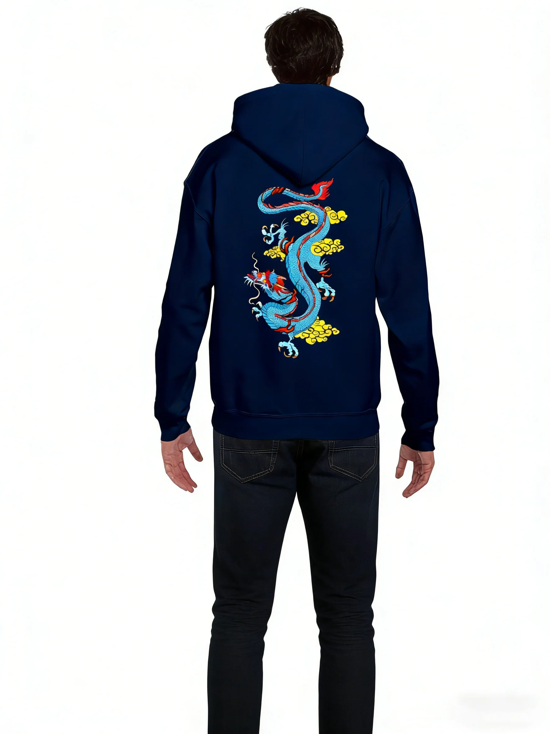 Men's Red Dragon Pattern Hoodie — Casual Polyester Pullover