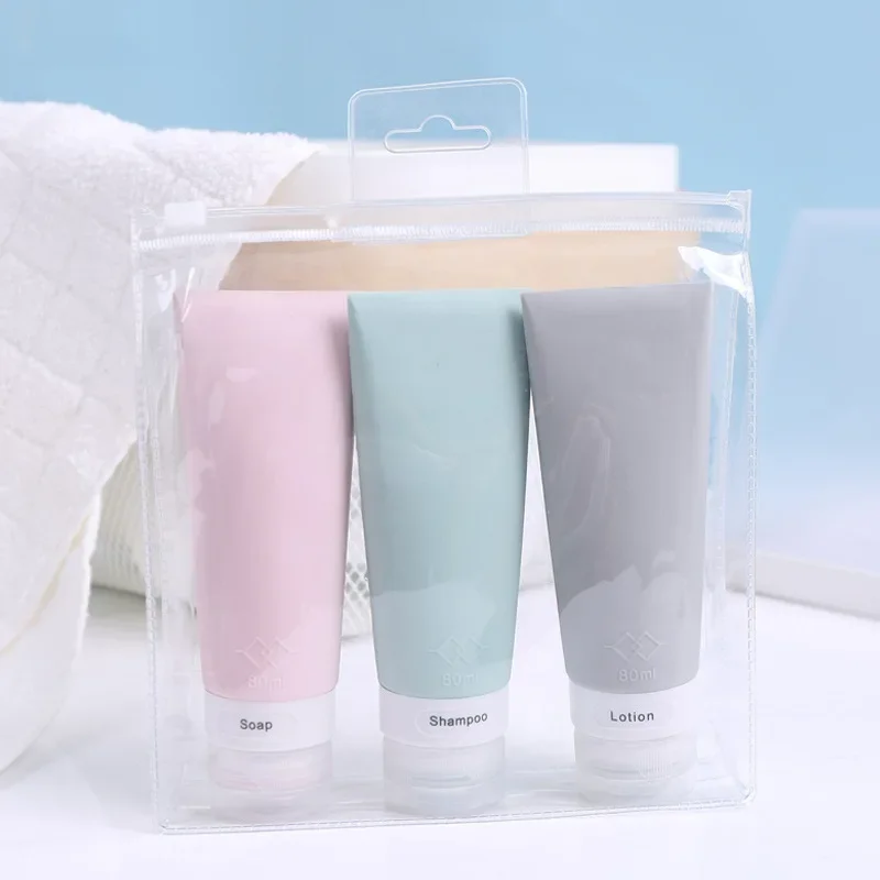 4Pcs/Set Refillable Bottle 60/80ml Travel Refillable Bottle Kit Portable Essence Shampoo Liquid Cosmetics Squeeze Bottles