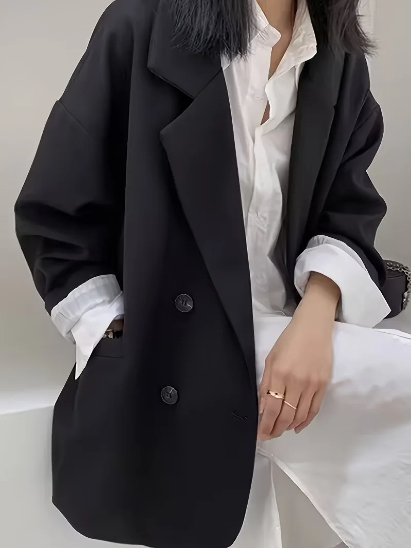 Women Suit Blazer Elegant Coat 2026 Spring Autumn Fashion Korean Blazer Ladies Double Breasted Solid Tops Korean Long Streetwear