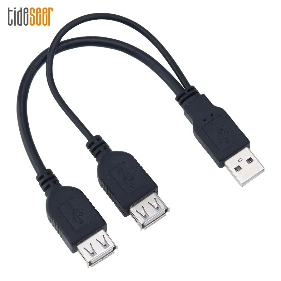 100pcs Black USB 2.0 Male to 2 Dual USB Female Y Splitter Adapter Cable Connect Cord for PC Laptop