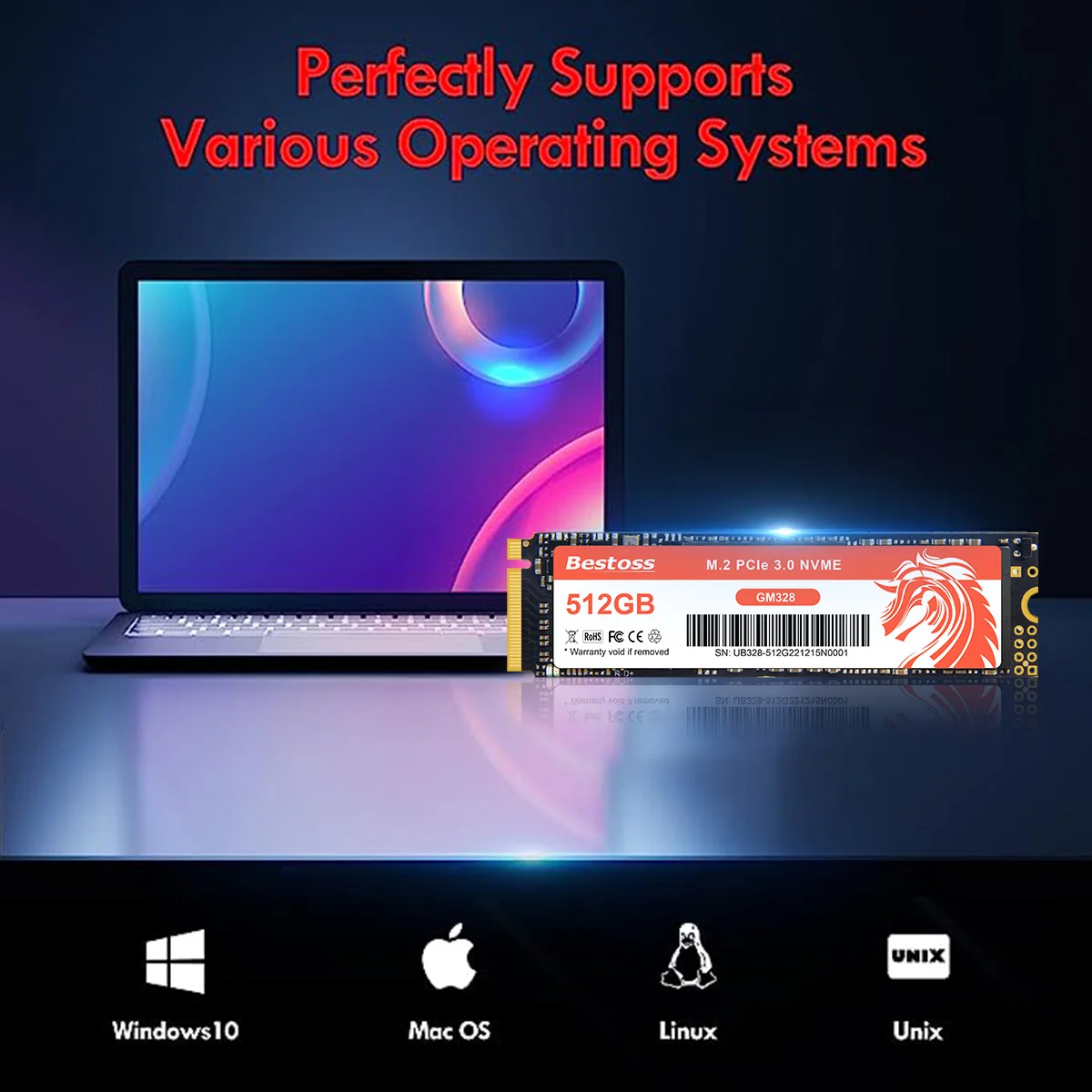 Bestoss Nvme M2 SSD 1 ТБ Ноутбук SSD Nvme M2 256 ГБ Игровой компьютер Diy Внутренние твердотельные накопители для ноутбуков GM32845