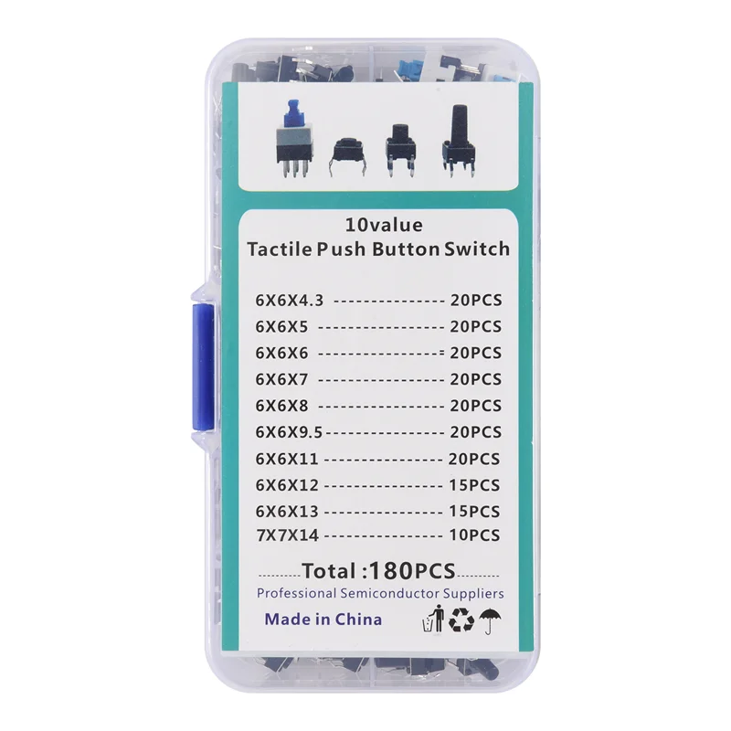 

Flash Trend, 10 видов значений, 180 шт., тактильный кнопочный переключатель, микротригер, мини-мгновенный тактовый ассортимент