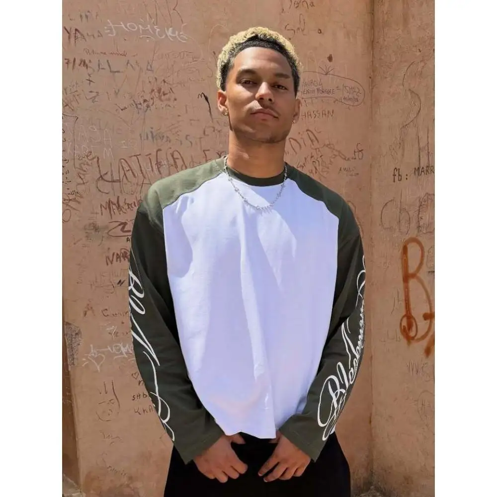 Personality fashion letter printed round neck long sleeve T-shirt with retro street trend stitching T-shirts for men and women. view 6