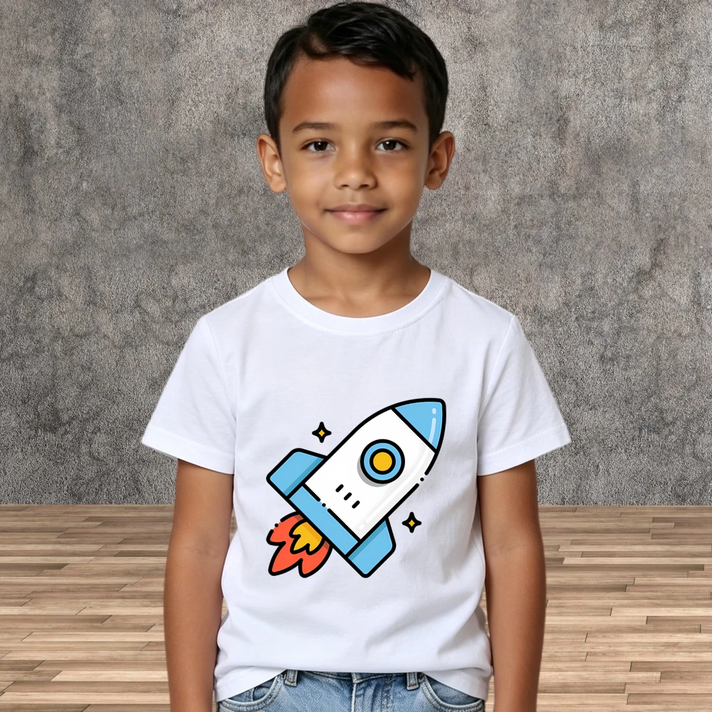 New Summer Collection Boys Rocket Graphic Cotton Short Sleeve Children Tees