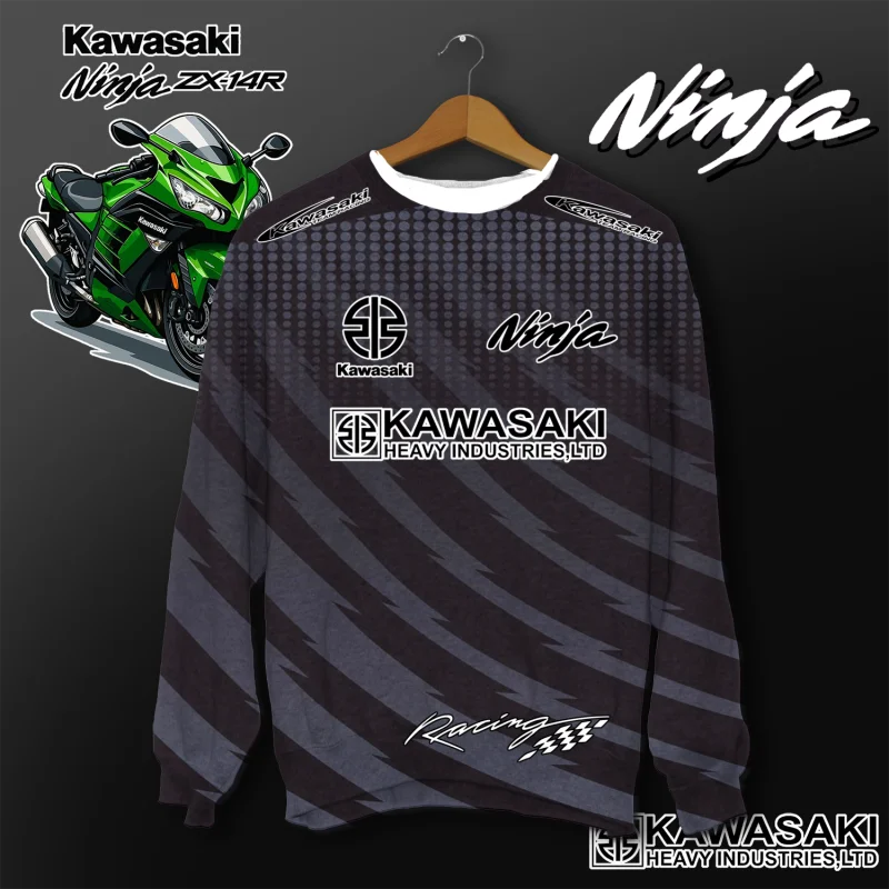 كاواساكي دراجة نارية سباق فريق الرجال تي شيرت طويل الأكمام ربيع الخريف بلايز الشارع الكتابة على الجدران الملابس العصرية نمط ريت #6