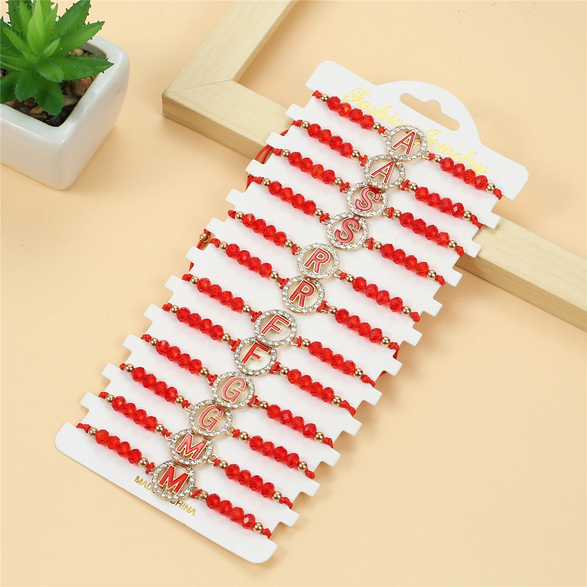 12PCS New Fashion Initial Bracelet for Women Random A-Z Letter Pendant Red Thread Lucky Adjustable Chain Bracelet Jewelry Gift