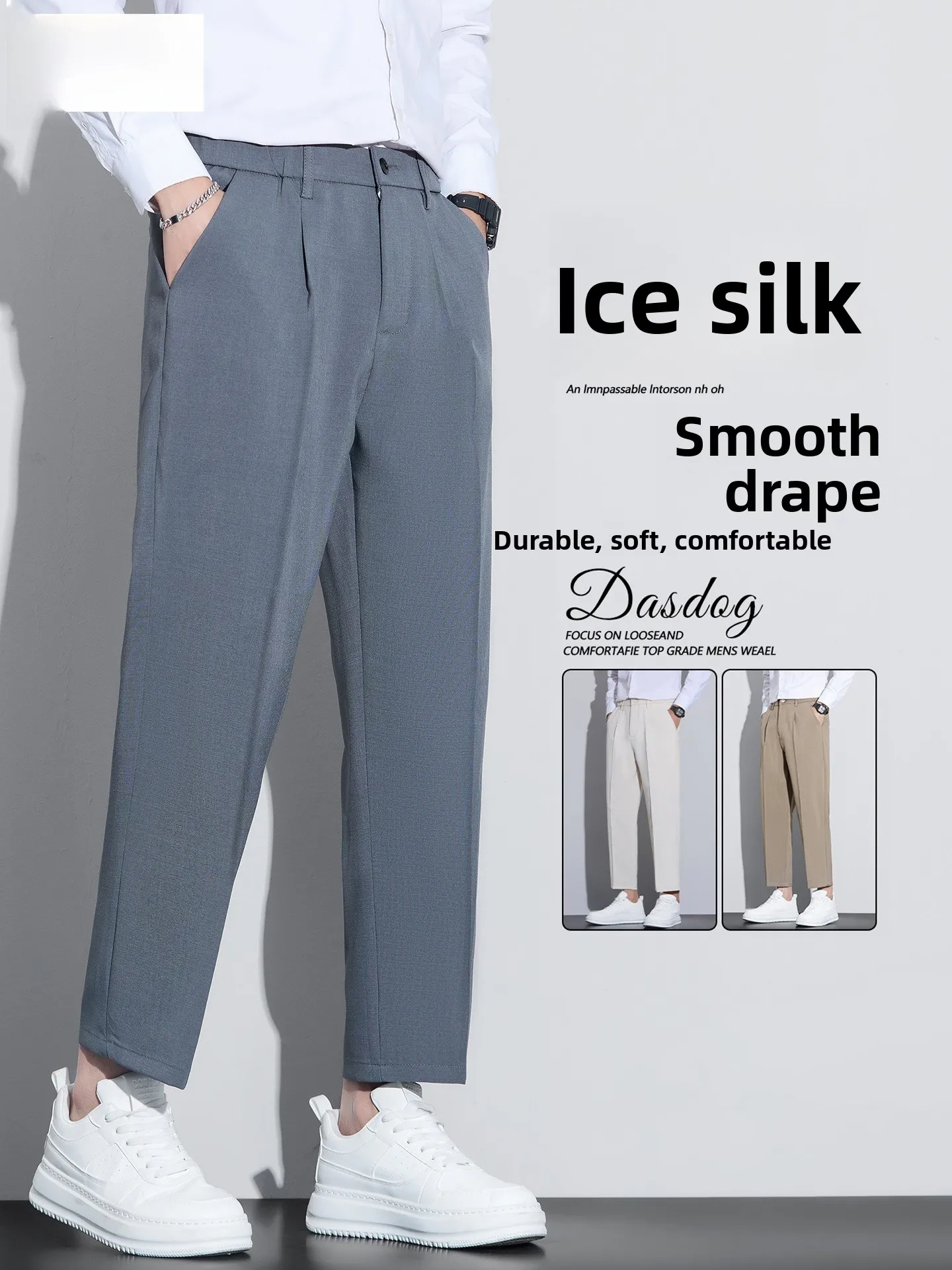 

Ice Silk Nine-Foot Casual Pants Men's Loose Straight Leg Elastic Versatile Summer Thin Qui Dry Anti-Wrinkle Busin West P...