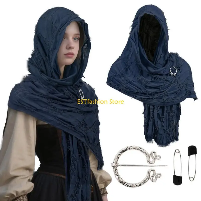 Y5GC Distressed Desert Cloak Shawl Renaissant Adult Costume Props Scarf For Halloween