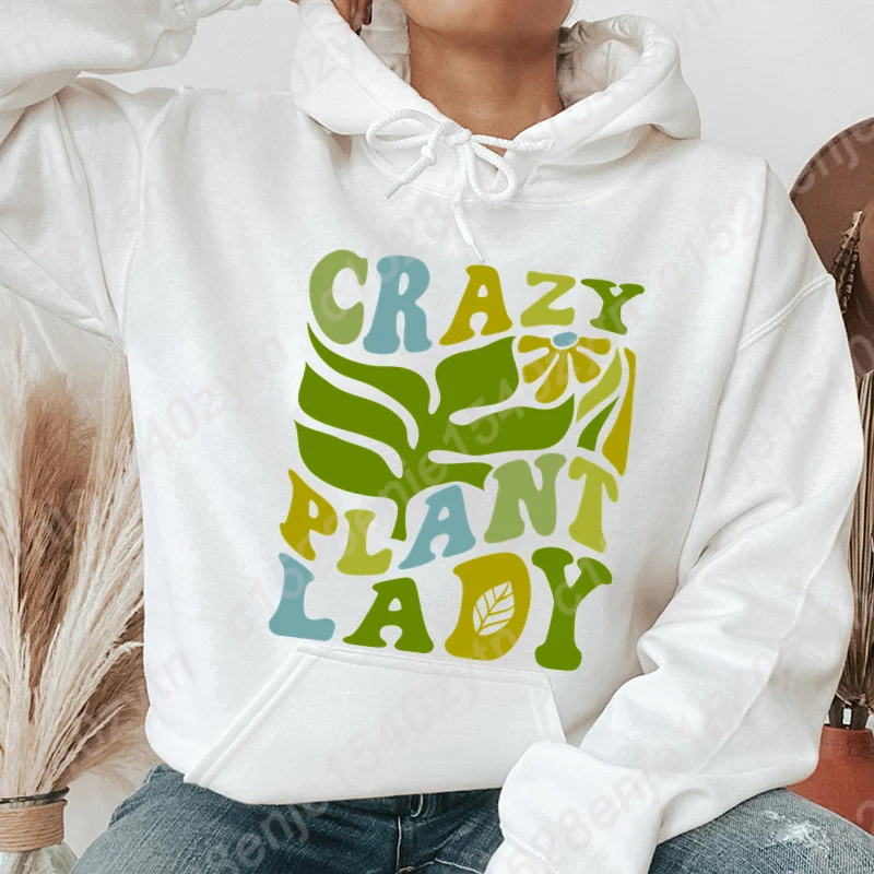 Flower Crazy Plant Lady Print Hoodie Fashion Women Popular Pullover Hoodie Winter Autumn Loose Sweatshirts Ladies Graphic Hoodie