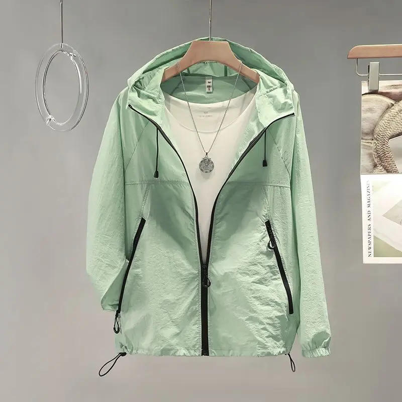 Thin Sunscreen Coat Women 2026Summer Fashion Sun-protective Clothing Jacket Ice Silk Hooded Outwear Quick-Drying Overwear Ladies