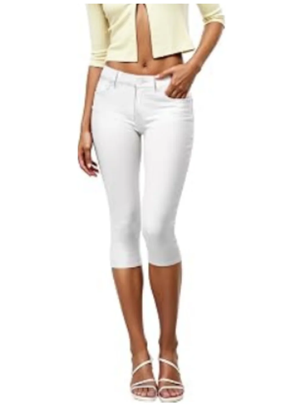 Denim Capri Short Jeans for Women Super Comfy Stretch  Button Front Casual Breathable Comfort Cropped Pants Summer