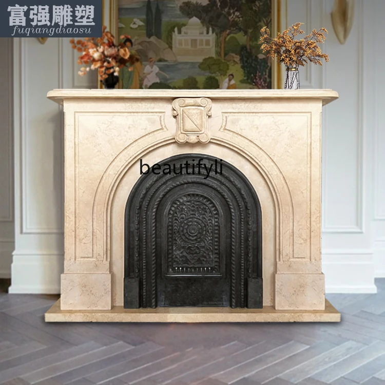 

Marble French fireplace atmosphere artifact stone carving custom manufacturer medieval style fireplace