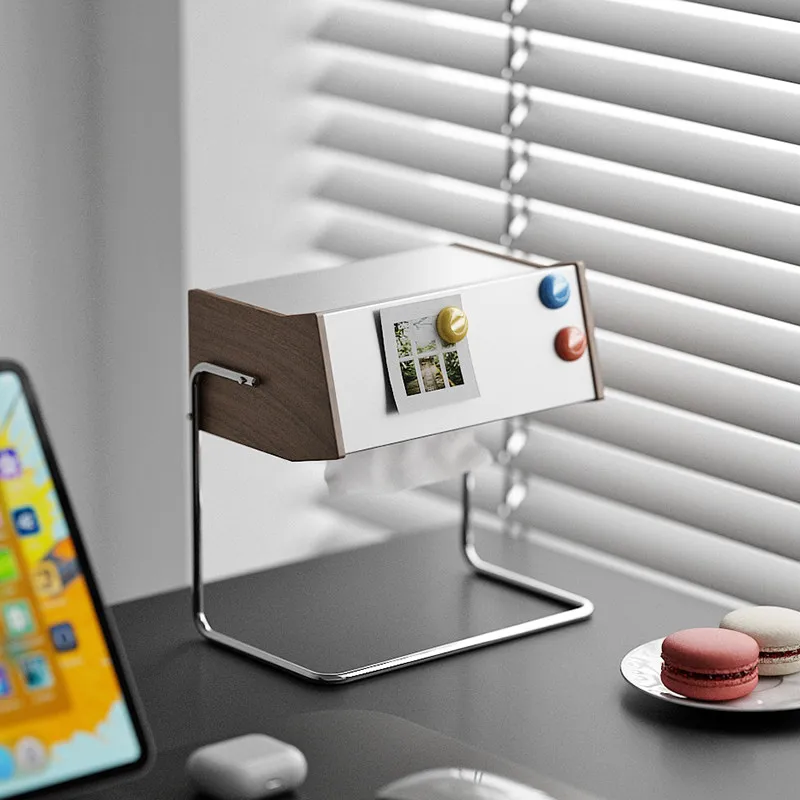 Magnetic Tissue Box Holder - Stainless Steel Modern Tabletop & Wall Mounted Organizer for Living Room, Entryway, AirBnB Decor