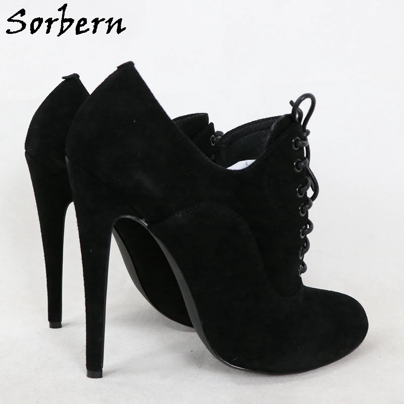 Sorbern Unisex Style Women Pump Shoes 15Cm High Heel Stilettos Lace Up Round Toe High Instep Customized Plus Size Up To Us17