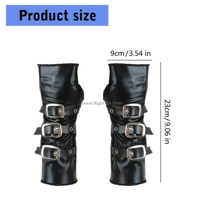 

Modern Punk Party Gloves PU Leather Metal Buckles Arm Sleeves Decorative Armwear for Women Stage Show Night Club