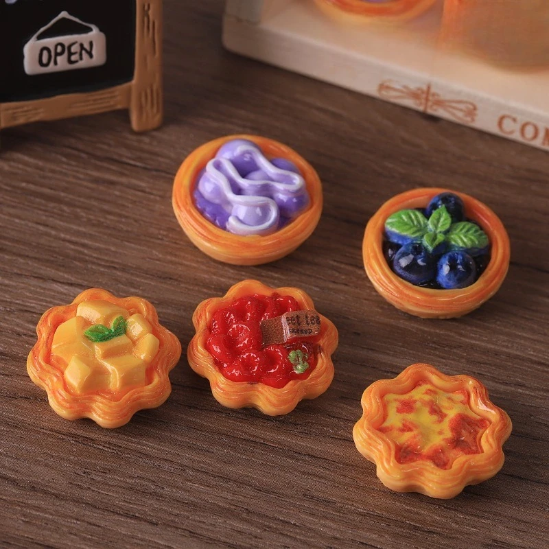 4pcs Mini Blueberry Cake Egg Tart Dessert Model Kitchen Scene Hand DIY Dollhouse Miniature Food Desktop Home Decor Decoration