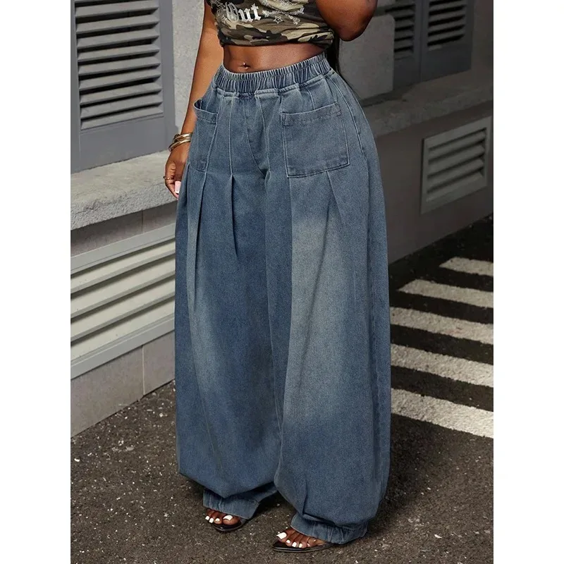 Vriendje Stijl Retro Jeans Vrouwen 2025, Katoen Oversized Loose Fit Geplooide Zakken Hoge Taille Doen Oude Broek Vrouwelijke 187849
