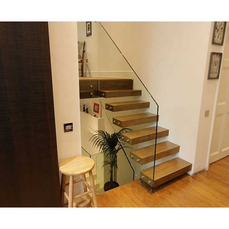 custom.Customized  Indoor Floating Staircase Design Houses Modern Carbon Steel Floating Oak Wood Tread Stairs
