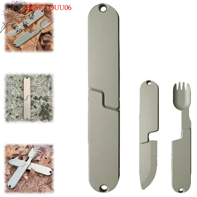 (YOUU06)2 In 1 Fork Spoon Outdoor Tableware Multifunction Stainless Steel Flatware Camping Hiking Picnic Utensils Set Combo