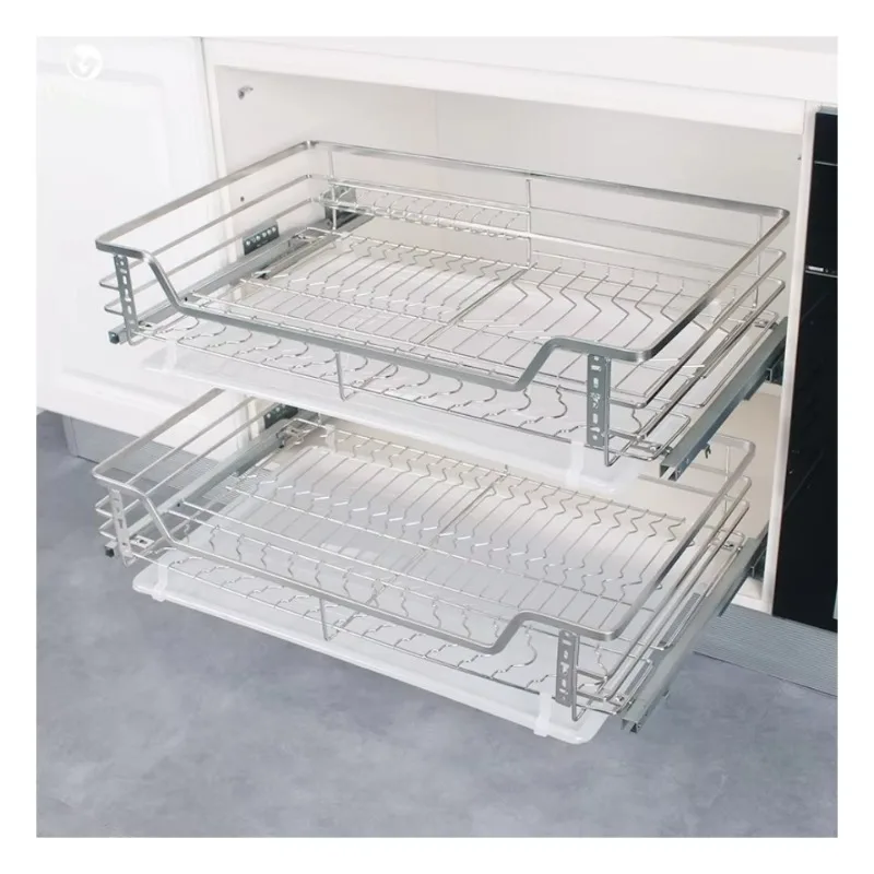Kitchen Stainless Steel Cabinet Pull Out Steel Wire Basket Silver Kitchen Drawer Basket