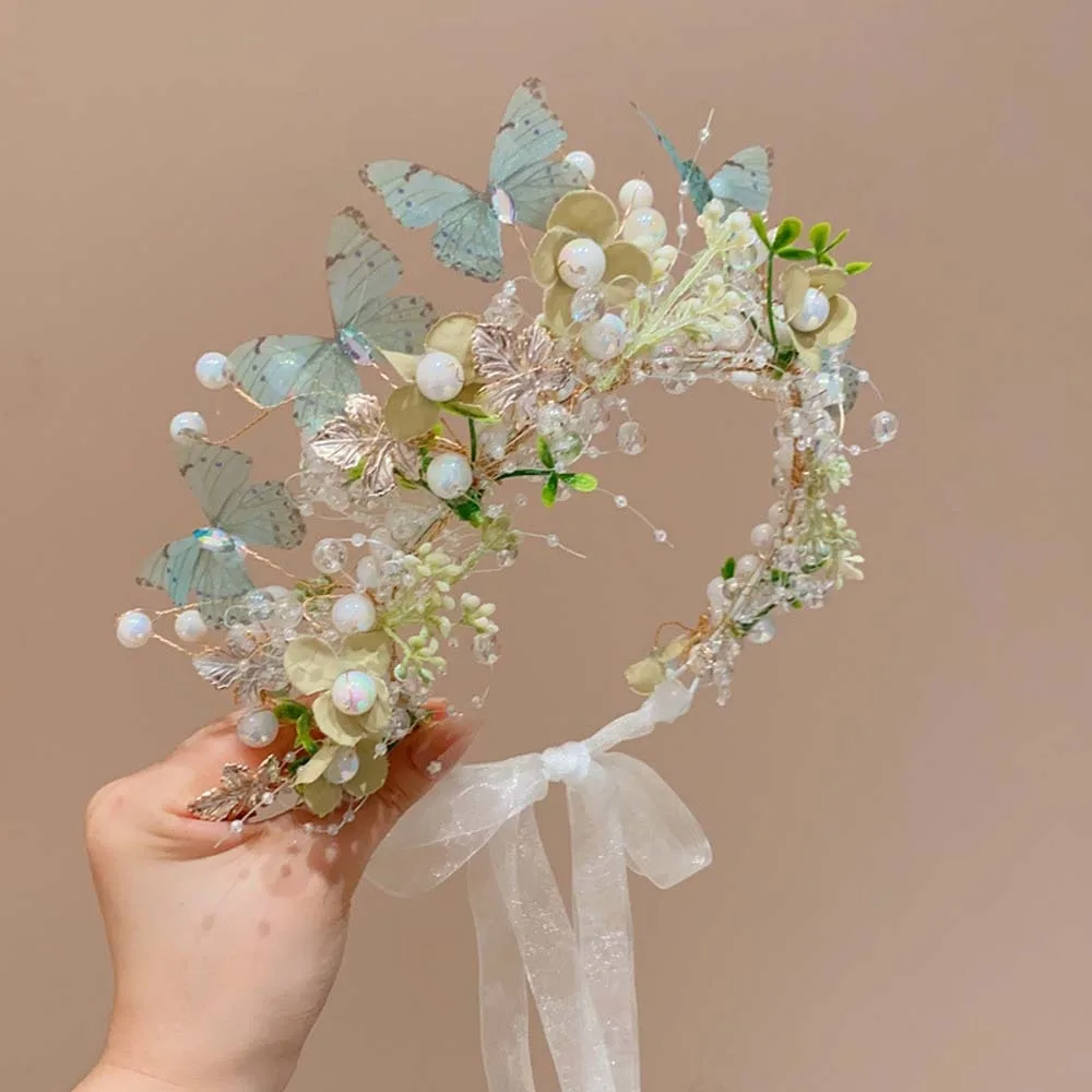 

Bohemia Style Butterfly Fairy Hair Hoop Beads Simulation Flower Flower Headdress Adjustable Hair Ornaments Wreath Headband